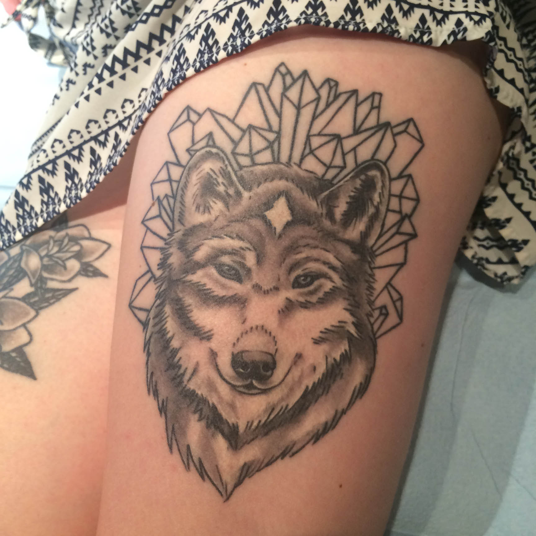 Jones tattoos - Black and grey Wolf and tree shin piece ,... | Facebook